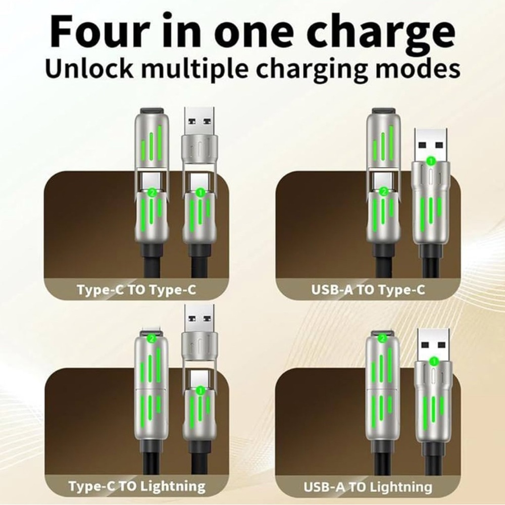 4 in 1 convertible Fast Charging Cable with case for android and IPhone, Travel